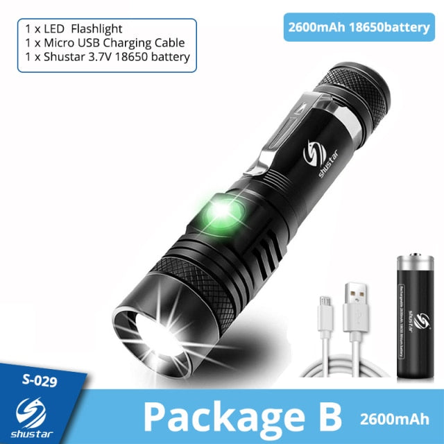 Ultra Bright LED Flashlight With XP-L V6 LED lamp beads Waterproof Torch Zoomable 4 lighting modes Multi-function USB charging - Matthew Petersen