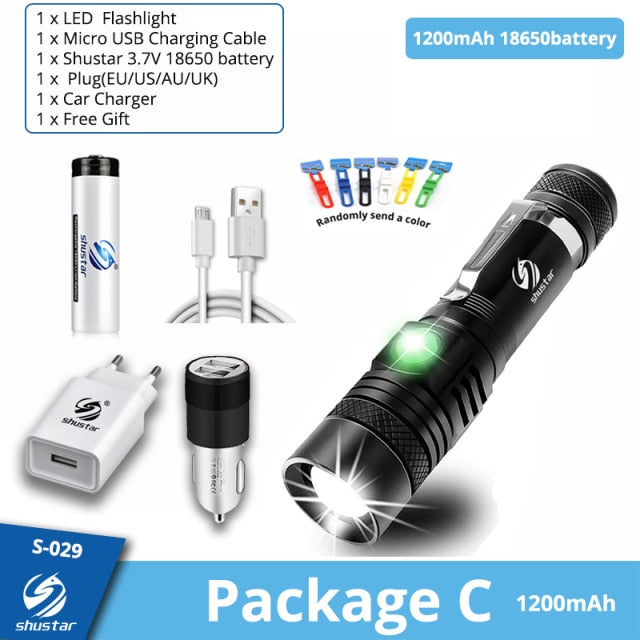 Ultra Bright LED Flashlight With XP-L V6 LED lamp beads Waterproof Torch Zoomable 4 lighting modes Multi-function USB charging - Matthew Petersen