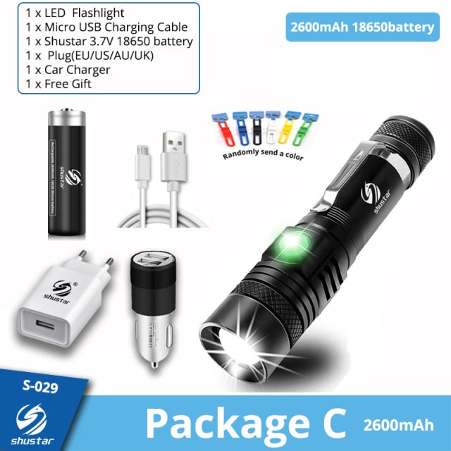 Ultra Bright LED Flashlight With XP-L V6 LED lamp beads Waterproof Torch Zoomable 4 lighting modes Multi-function USB charging - Matthew Petersen