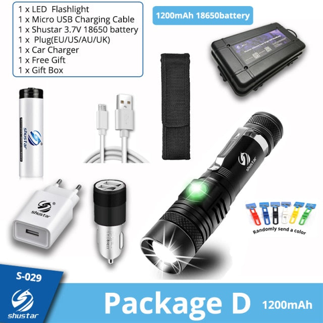 Ultra Bright LED Flashlight With XP-L V6 LED lamp beads Waterproof Torch Zoomable 4 lighting modes Multi-function USB charging - Matthew Petersen