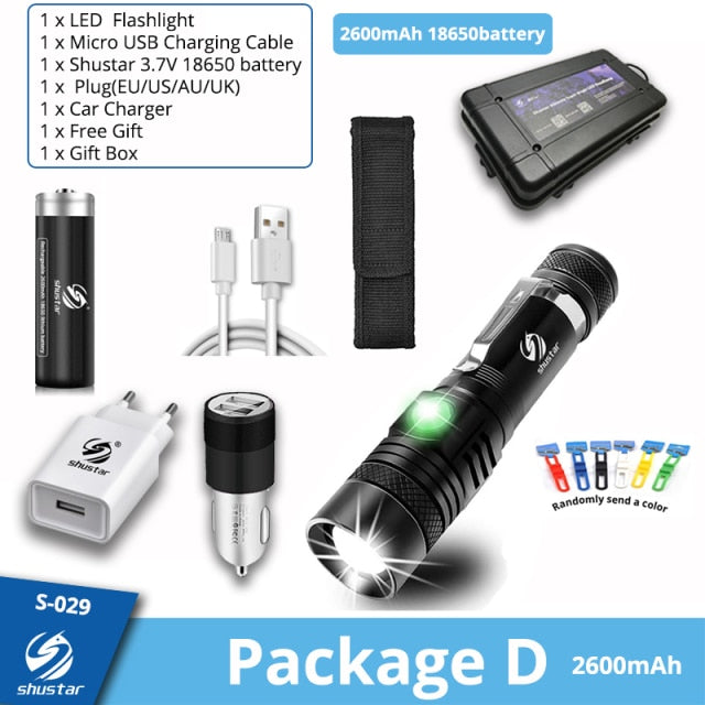 Ultra Bright LED Flashlight With XP-L V6 LED lamp beads Waterproof Torch Zoomable 4 lighting modes Multi-function USB charging - Matthew Petersen